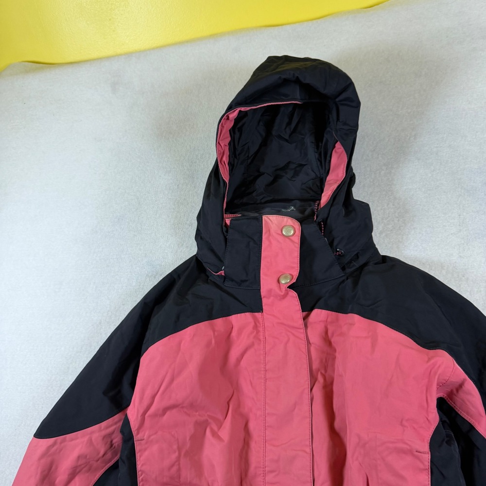 LL Bean Womens Small Petite Pink Black Hooded Ski Jacket‎ Winter Parka Coat